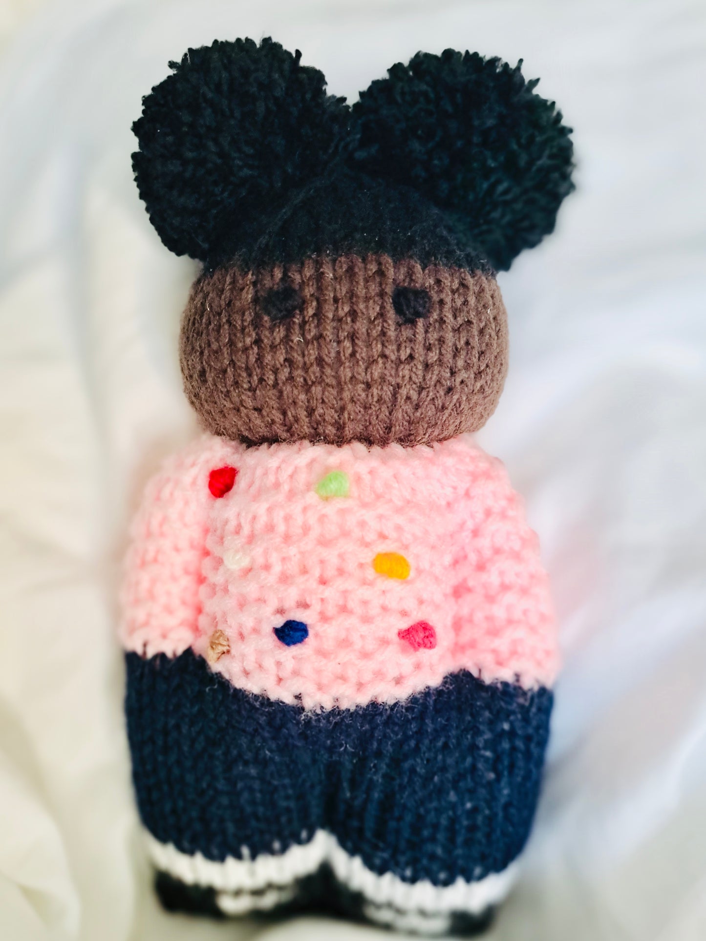 Black Knit Doll - Pom Pom sweater