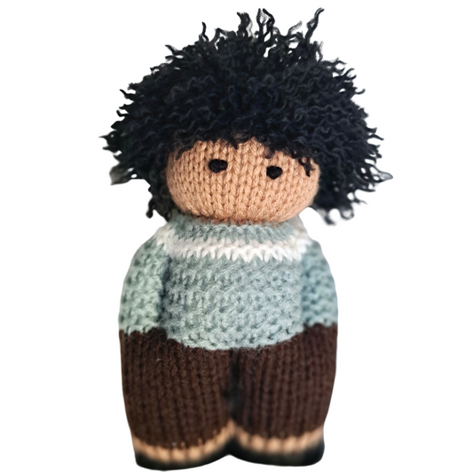Black knit doll - boy with curls