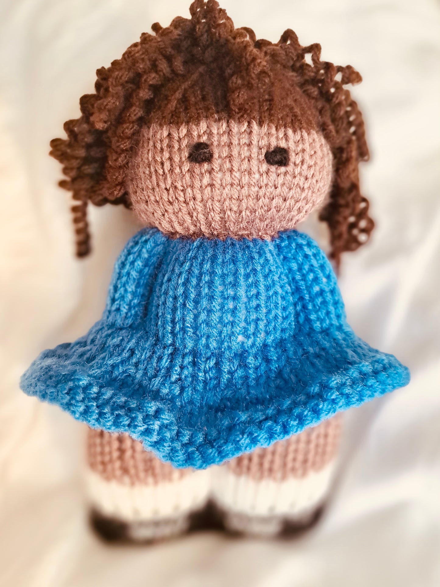 Black knit doll - Blue dress