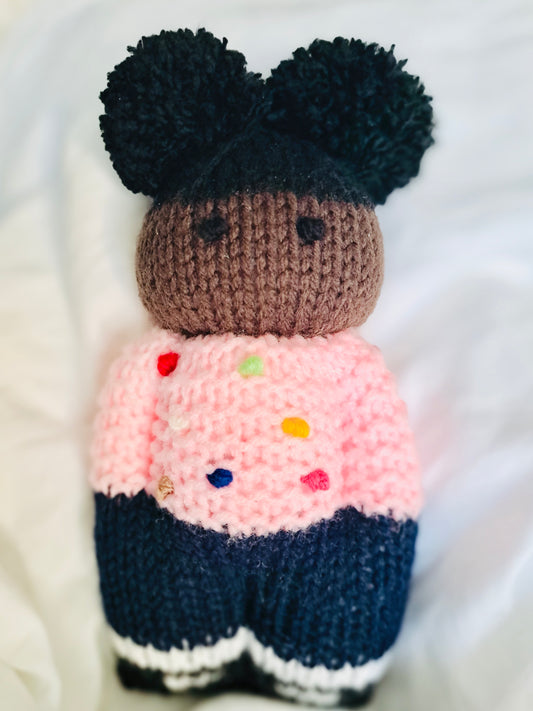 Black Knit Doll - Pom Pom sweater